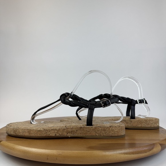 New Womens Paige Dawn T Strap Leather Black‎ Slingback Thong Sandals Size 9 M - Picture 1 of 8
